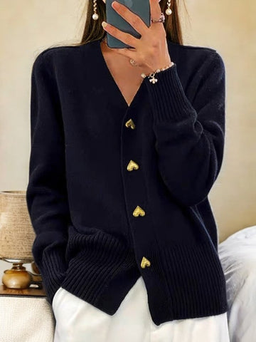 Cardigan donna con scollo a V e bottoni decorativi