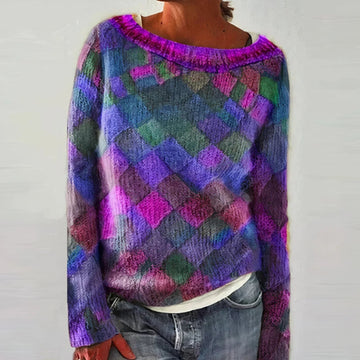 Maglione donna a maniche lunghe con motivo multicolore