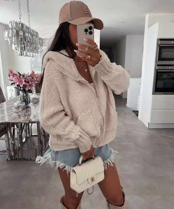 Giacca con zip donna beige