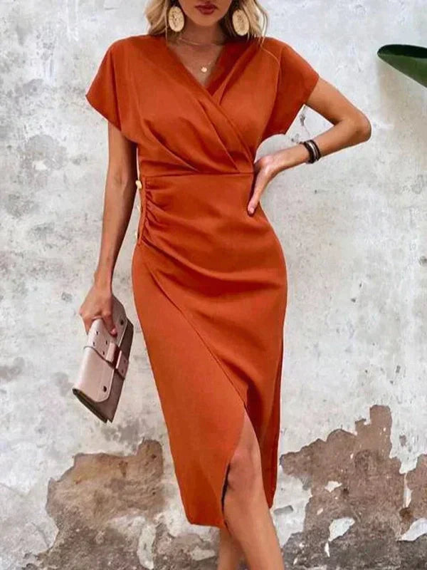 Abito estivo midi da donna con scollo a V e maniche corte