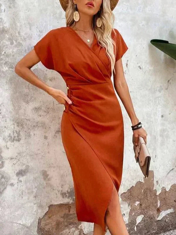 Abito estivo midi da donna con scollo a V e maniche corte