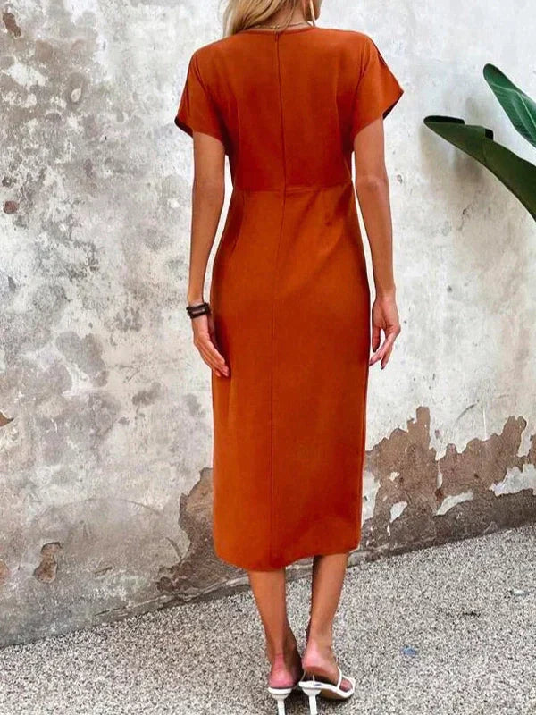 Abito estivo midi da donna con scollo a V e maniche corte