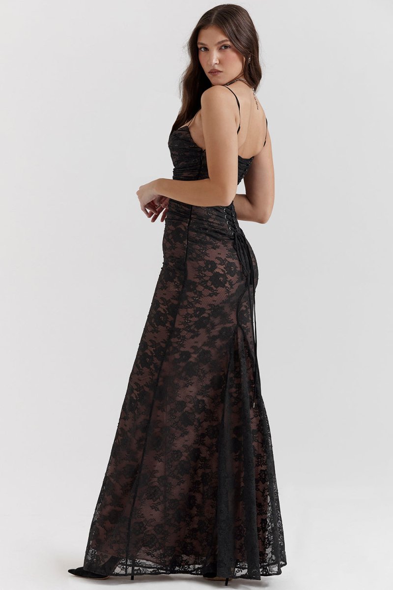 Abito lungo aderente con corsetto da donna