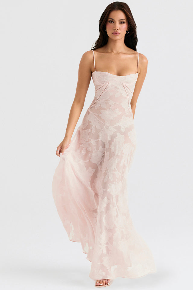 Abito lungo da donna con pizzo e schiena allacciata