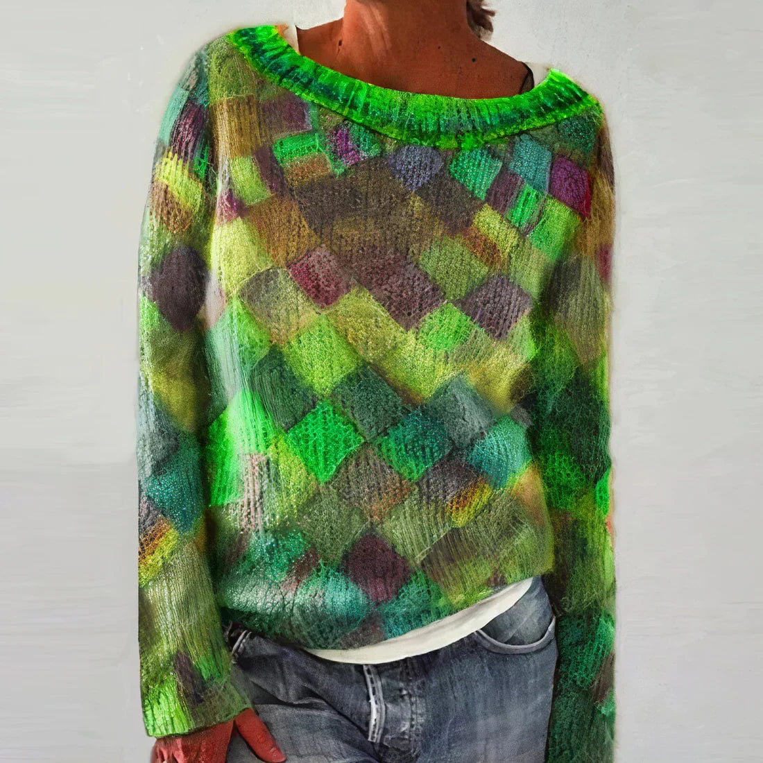 Maglione donna a maniche lunghe con motivo multicolore