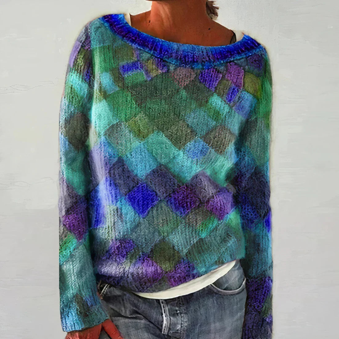 Maglione donna a maniche lunghe con motivo multicolore