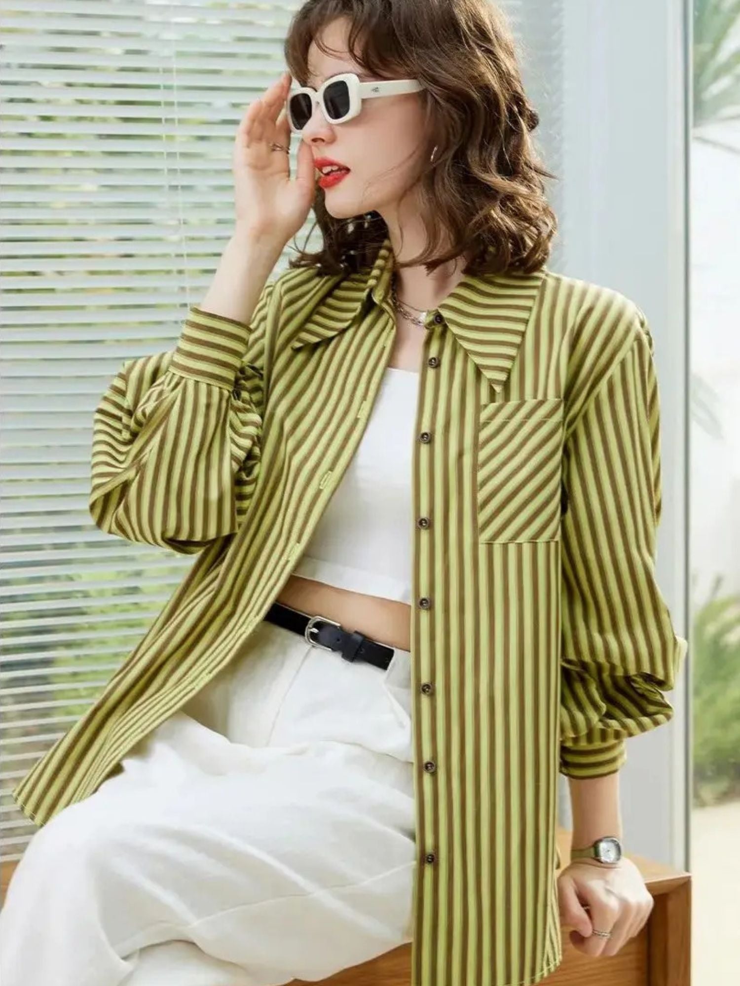 Camicia donna a maniche lunghe a righe