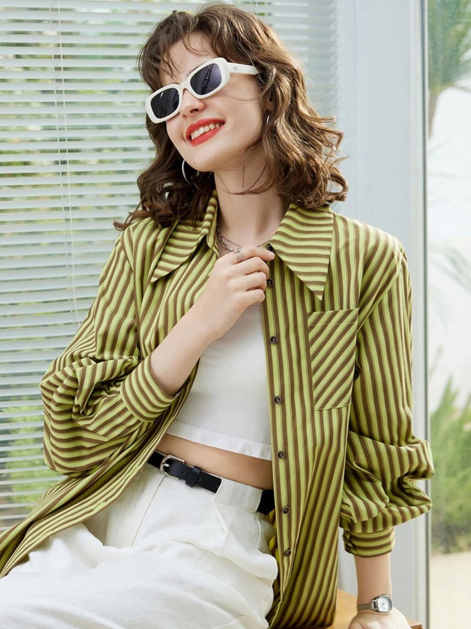 Camicia donna a maniche lunghe a righe