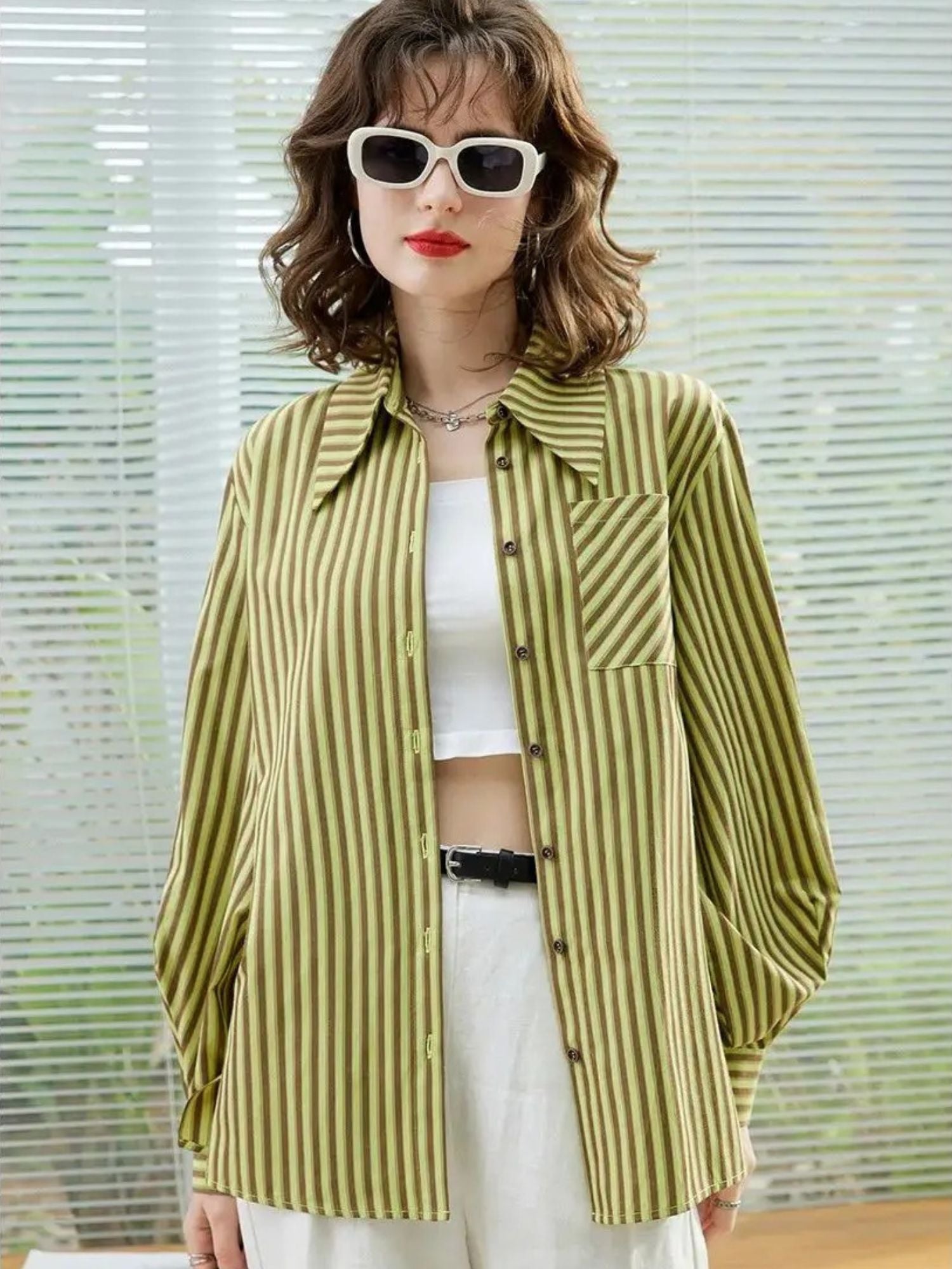 Camicia donna a maniche lunghe a righe