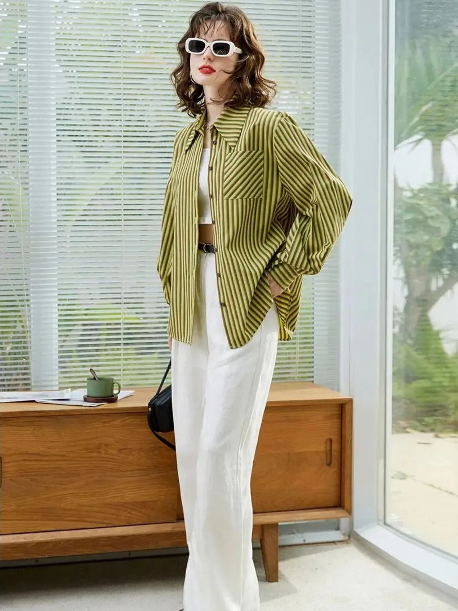 Camicia donna a maniche lunghe a righe