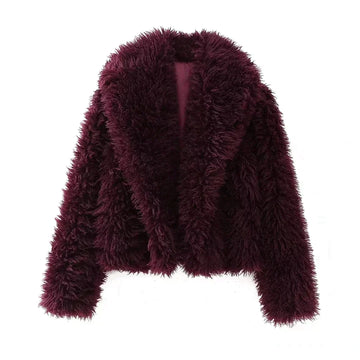 Giacca donna effetto peluche con collo ampio