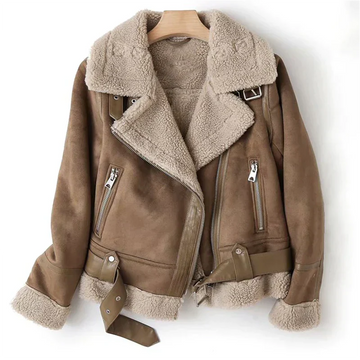 Giacca donna con dettagli in sherpa e zip frontale