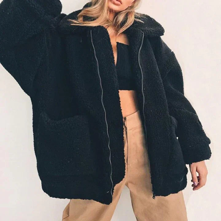 Giacca donna effetto teddy con collo ampio