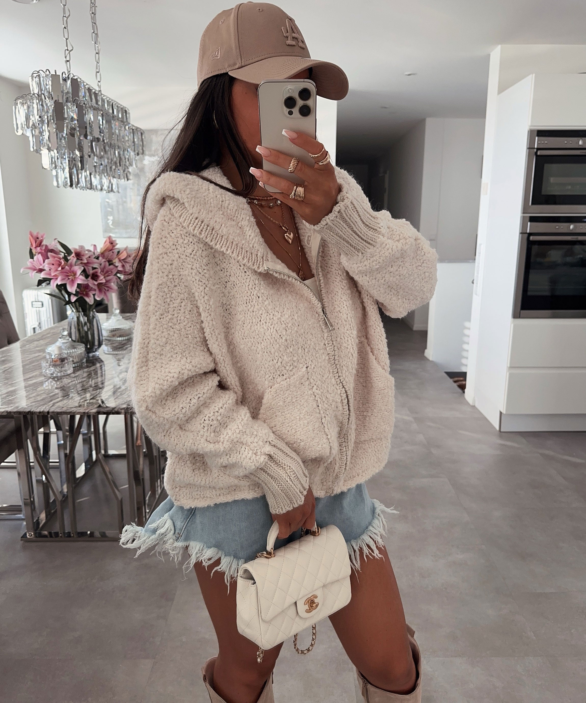 Giacca con zip donna beige