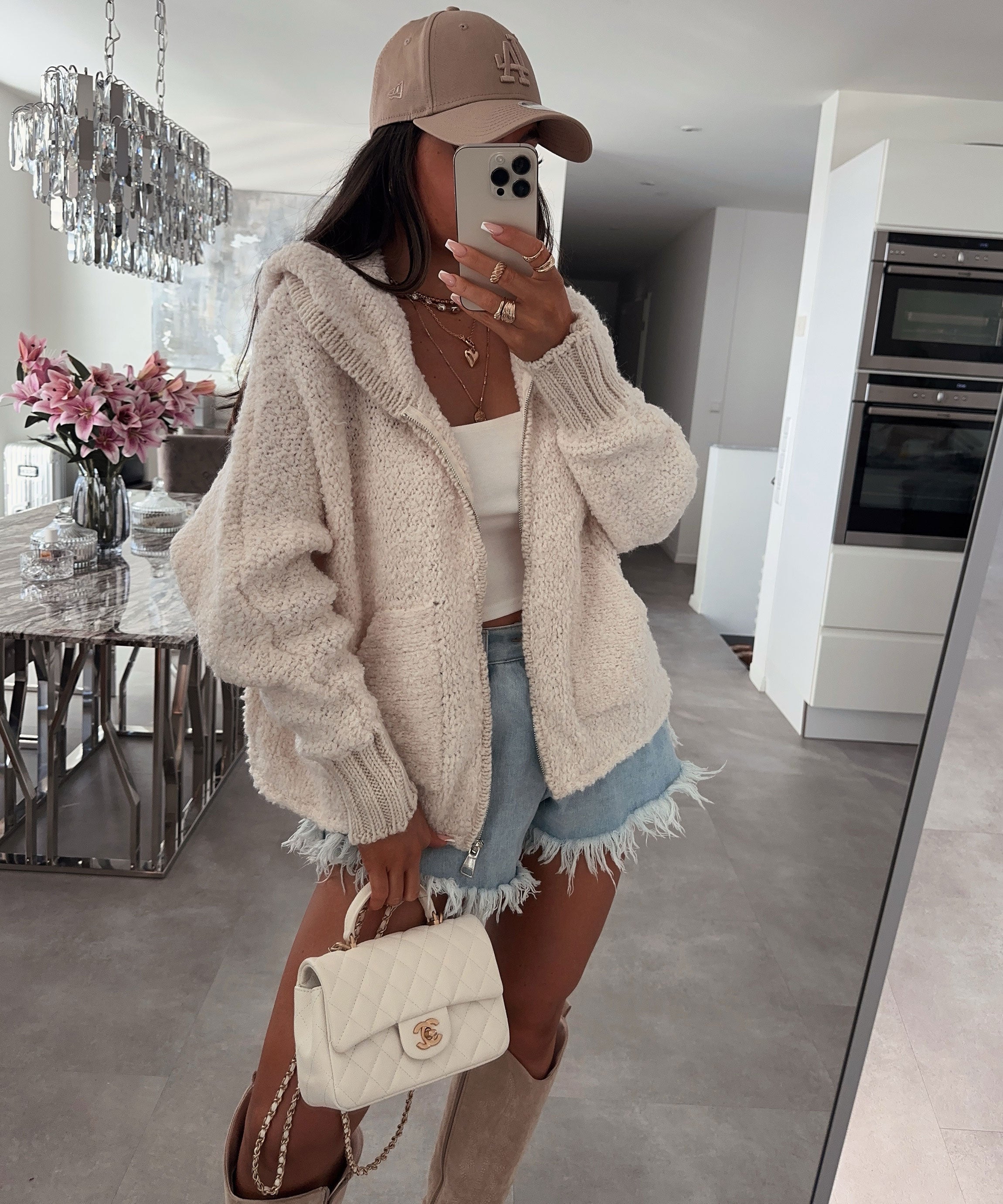 Giacca con zip donna beige