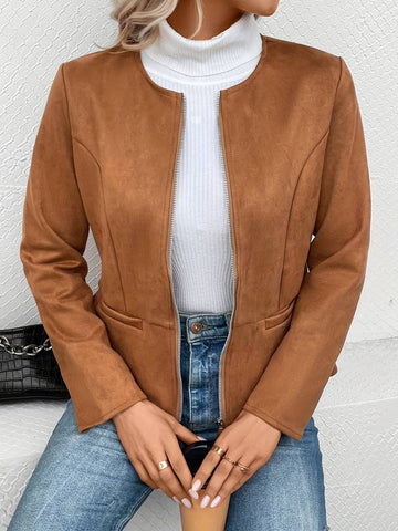 Giacca donna con scollo tondo e zip frontale