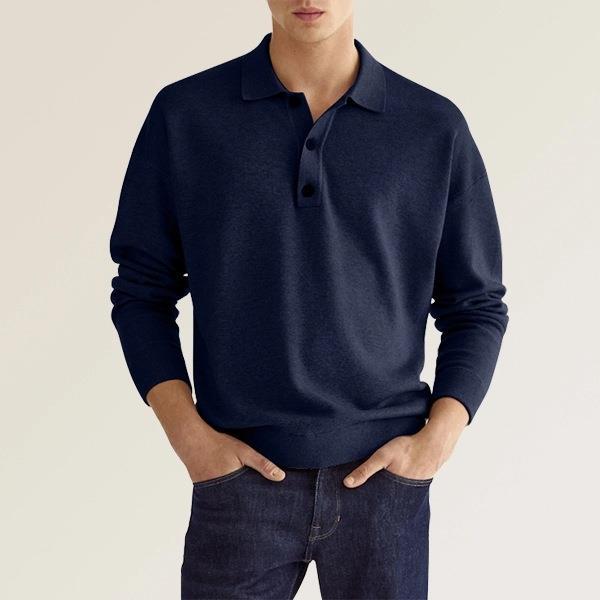 Maglia Polo da Uomo a Maniche Lunghe con Scollo a V e Bottoni Perfetta per la Stagione Autunnale 0