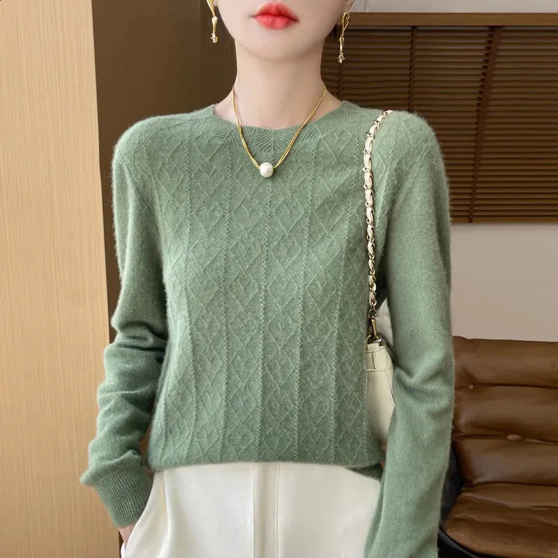 Maglione donna girocollo con motivo lavorato