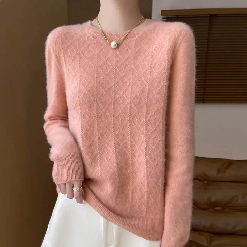 Maglione donna girocollo con motivo lavorato
