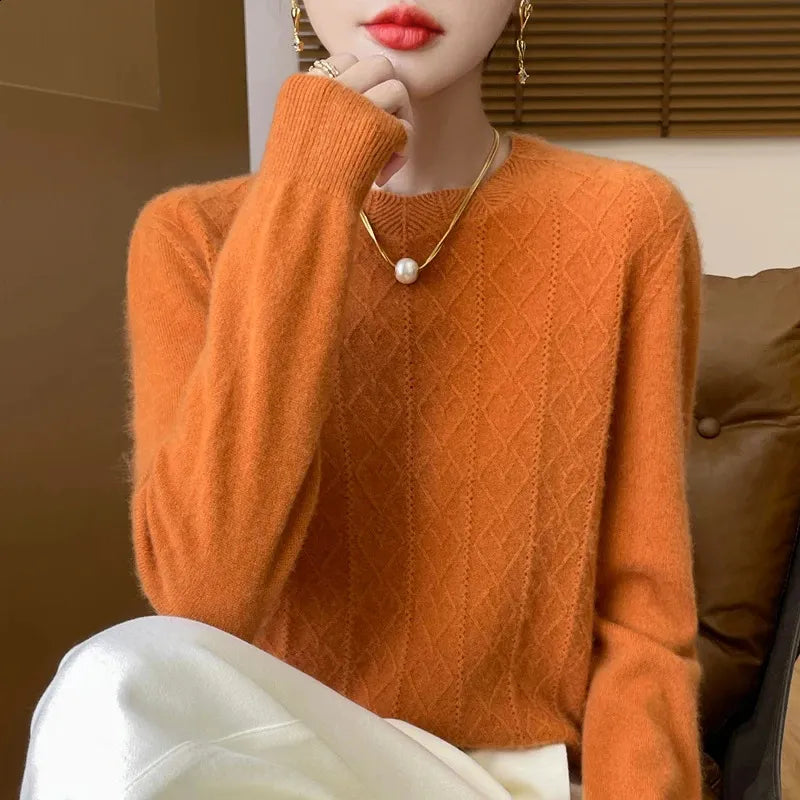 Maglione donna girocollo con motivo lavorato