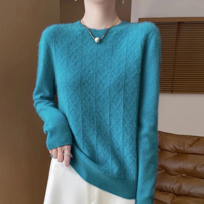 Maglione donna girocollo con motivo lavorato