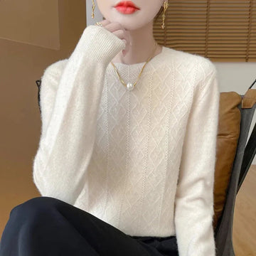 Maglione donna girocollo con motivo lavorato