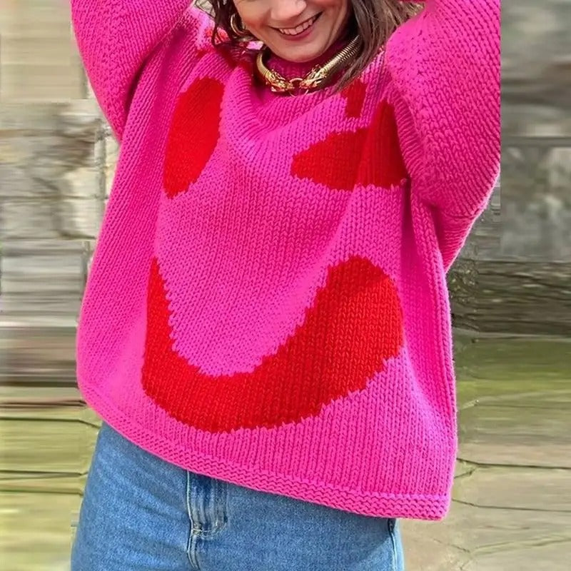 Maglione donna oversize a girocollo con motivo grafico