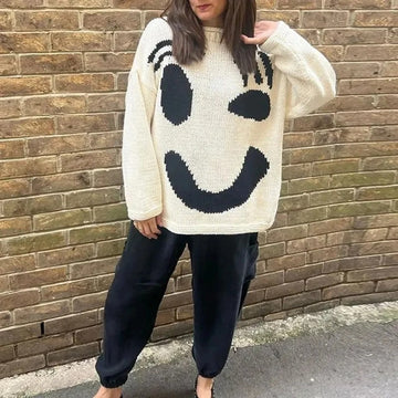 Maglione donna oversize a girocollo con motivo grafico