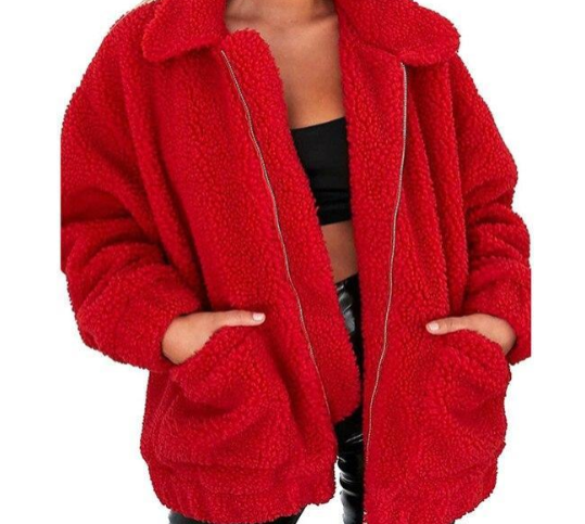 Giacca donna effetto teddy con collo ampio